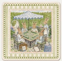 Tapis de Mahjong Orange Ram Sheep, motif floral vintage pivoine marguerite, bordure ornée bleu foncé, antidérapant, pour table de jeu de la faune