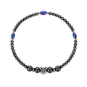 Chevillère magnétique transfrontalière avec perles noires et breloque hibou, bijou de pied pour femme en alliage de zinc - Product Image 3