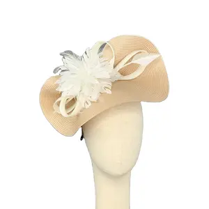 Fábrica Direta Athleisur Fascinators Chapéus Moda Straw Church Hat Wedding Theme Party Derby Hat Millinery para as Mulheres