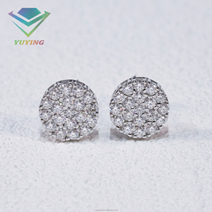 VVS <b>moissanite</b> diamond Gold plated 925 sterling sliver Claw setting Pass diamond tester GRA certificate Round <b>earrings</b> Unisex - Product Image 1