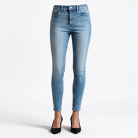 Jean droit fuselé délavé et déchiré en twill extensible avec braguette boutonnée – Confortable et respirant pour un usage décontracté