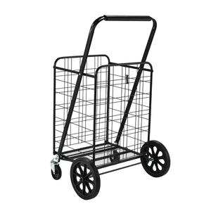 Chariot d'épicerie portable en fer, grand panier de supermarché en acier <span class=keywords><strong>antirouille</strong></span>, voiture de marché domestique télescopique noire, vente en gros - Product Image 1
