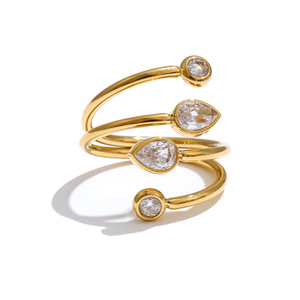 JINYOU 7237 Nuovo Anello alla Moda Impermeabile Placcato Oro in Acciaio Inossidabile, Anello Minimalista a Fascia Ondulata Intrecciata per Donna - Product Image 1