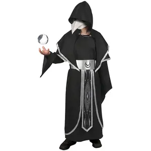 Мужской костюм на Хэллоуин, средневековый винтажный Халат с капюшоном, средневековый священник, косплей, волшебное платье, плащ, накидка, наряд, черный праздничный костюм