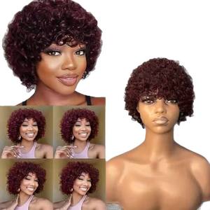 Perruque Synthétique Résistante à la Chaleur, Ondulée, Densité 150%, Sans Colle, Noire, Courte, Brillance Naturelle pour Femmes, Vente en Gros - Product Image 1