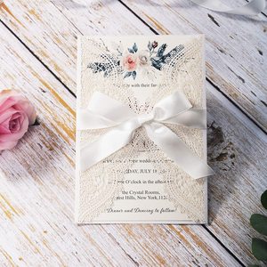 도매 레이저 컷 종이 초대장 de mariage de lux 게이트 폴드 하드 커버 웨딩 카드 초대장 봉투 첫 친교 - Product Image 3