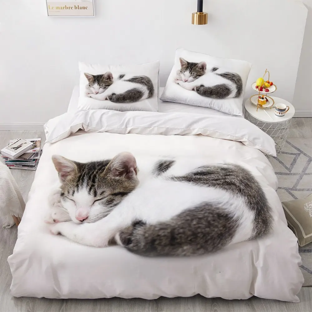 3D Bedding Set Cat Dog Print Kids Comforter Duvet Cover Lifelike Bedclothes with Pillowcase Bed Set luxury digital bedding bed