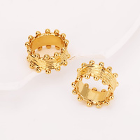 Großhandel Breite Doppelreihige Mini-Kugel-Kronen-Ringe Retro Gebürstete Textur 18k Vergoldetes Messing Schmuck-Accessoires für Damen