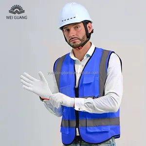 Çinli üreticiler özel Logo Unisex lacivert endüstriyel inşaat işçisi için iş yeleği cepler yansıtıcı güvenlik ceketi