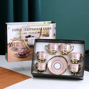 Nouvelles tasses en céramique arabes ensemble de table basse de style européen tasse moderne de luxe ensemble cadeau promotionnel de 6 tasses à café et soucoupe