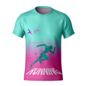 Camiseta de gimnasio de secado rápido para hombre con logotipo personalizado unisex, venta al por mayor, camiseta de maratón para correr con estampado completo en 3D, tela tejida - Product Image 4