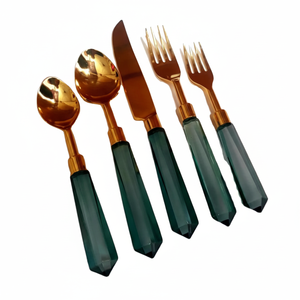 Ensemble de couverts en acier inoxydable doré avec manche en résine classique, ensemble de couverts élégant, style royal, manche fait à la main, ensemble de couverts - Product Image 1