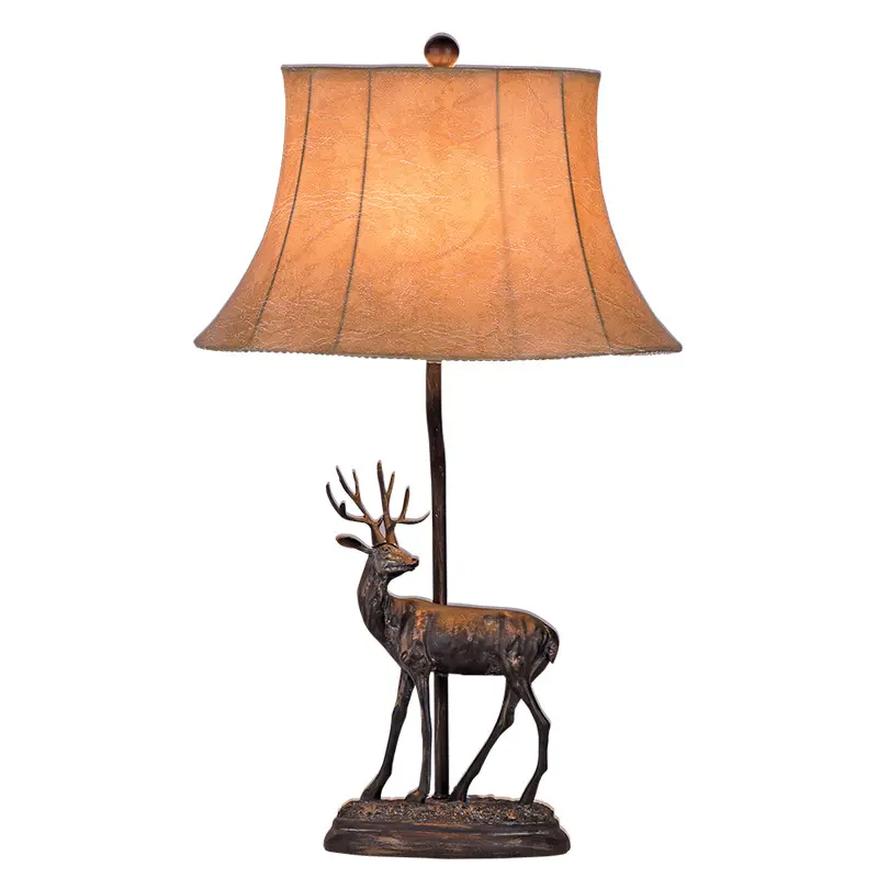 American style countryside table lamp PU sheepskin lampshade looking back Elk resin table lamp