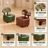 Petite chaise en cuir de style antique et luxueux avec roulettes, tabouret d'appoint portable, tabouret à chaussures pour salon