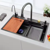 Évier de cuisine rectangulaire à cuve unique en acier inoxydable 201/304 fait main avec robinet cascade