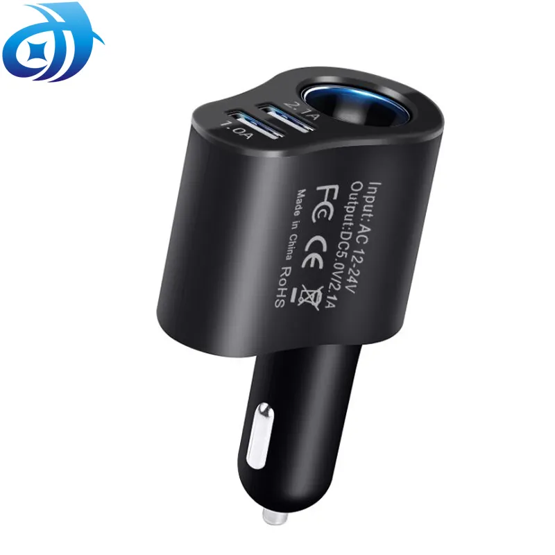 Wholesale price 3 in 1 Car Cigarette Lighter Adapter Socket 2 usb port fast car charger adapter car quick charger
