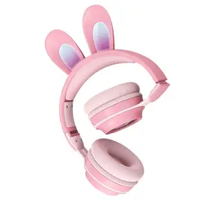 Écouteurs sans fil pour Gamer Sem Fio Com, micro, mignon, oreilles De lapin, casque BT 5.0, violet, lapin