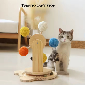 Nuevo Diseño, Rueda de la Fortuna Giratoria con 5 Bolas de Sisal Coloridas, Base Giratoria de Madera Maciza, Juguete Rascador Interactivo para Gatos - Product Image 2