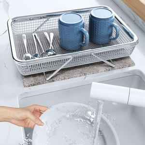 ตะกร้ากรองสแตนเลสแบบยืดหดได้ทรงสี่เหลี่ยมทันสมัยพร้อมขาตั้งสำหรับอ่างล้างจานและอ่างล้างผัก - Product Image 2