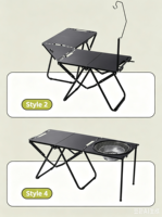 Table de camping pliante portable d'extérieur, table de pique-nique tactique avec support lumineux et plaque de cuisson
