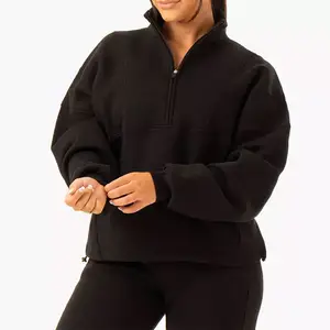 Ecoach sweter dan celana Yoga wanita, jaket olahraga bulu domba warna hitam polos ukuran besar