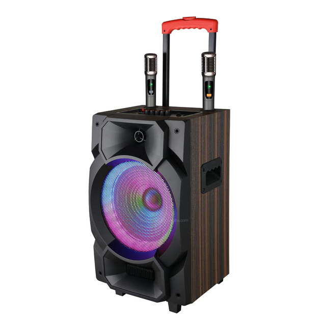 MT-1210 Hot Selling 12 Inch Wooden Trolley  Party Speaker RGB Circle Light TWS Portable Outdoor Karaoke Speaker OEM ODM