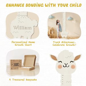 Tableau de croissance personnalisé en bois pour enfants avec motif alpaga, pour garçons et filles, décoration de <span class=keywords><strong>chambre</strong></span> d'enfant, tableau mural léger - Product Image 4
