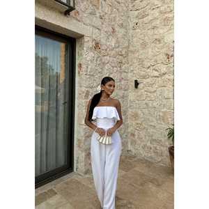 Mono Blanco con Estampado Floral, Cintura Alta, Corte Holgado, Estilo Urbano con Logotipo Personalizado, para Verano, Otoño, Playa, Fitness, Largo Midi - Product Image 2