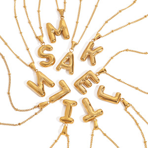 Collier avec lettres 3D en relief, 26 lettres, pendentif initial en forme de ballon plaqué or, collier personnalisé avec nom en acier inoxydable - Product Image 6