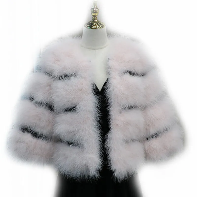 Manteau de fourrure d'autruche pour femme, veste de plumes de dinde pelucheuses, style féerique, fait à la main, offre spéciale