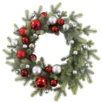Couronne de Noël classique, rouge et argentée, avec boules décoratives et aiguilles de pin, 19,7 pouces, pour porte d'entrée