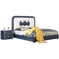 Superman Cartoon Lederbett mit Holzrahmen und Sperrholzplatte für Jungen - Hochwertiges Kinderbett-Set im Modernen Design - Bestseller