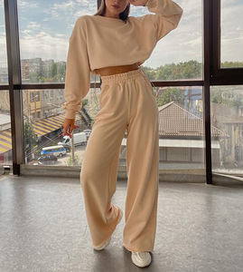 Lancai couleur unie coton biologique tissu 2 pièces haut court ensemble de jogging <span class=keywords><strong>2021</strong></span> casual deux pièces ensemble de vêtements de détente ensembles de vêtements de salon femmes - Product Image 3