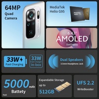 جديد لهاتف ريدمي نوت 10S النسخة العالمية 6 جيجابايت 64 جيجابايت 128 جيجابايت NFC شاشة AMOLED 6.43 بوصة كاميرا 64 ميجابكسل معالج ميدياتك هيليو G95 بطارية 5000 مللي أمبير