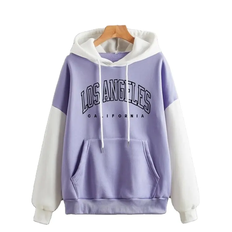 Wholesale Ladies Colorblock Pullover Hoodie Customized Colorblock Sports Sweater Women