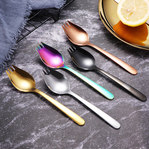Cuchara de acero inoxidable, cuchara y tenedor integrados, cuchara para ensalada, tenedor para fruta, cuchara para sopa, vajilla portátil al por mayor - Product Image 1
