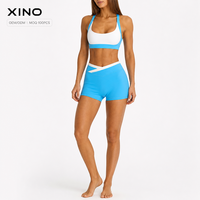 Ensemble de yoga 2 pièces pour femme : Soutien-gorge de sport respirant rembourré dos nageur color block et short cycliste taille haute en V, pour la gym et l'entraînement OEM