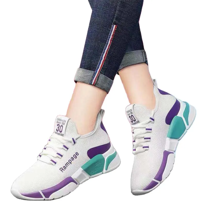 2021 New fashion thickened film women's lace up sneakers breathable light sports shoes running footwear