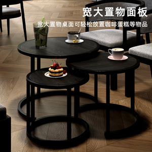 Modern <b>Round</b> Coffee <b>Table</b> Wood Top Metal Frame Small Apartment Living Room <b>Side</b> <b>Table</b> - Product Image 2