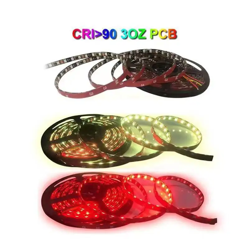 Tùy Chỉnh Chất Lượng Cao High Power Cao Lumens 3000mcd 3OZ PCB Ws2811 Rgb Led Strip Ánh Sáng Không Thấm Nước Ip68 Đen Pcb