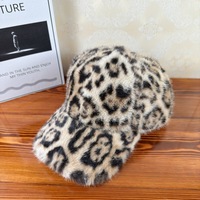 Gorro de Pescador de Felpa Gruesa y Cálida con Estampado de Leopardo Coreano, Versátil para Otoño e Invierno 2025, Gorra de Béisbol de Moda para Mujer
