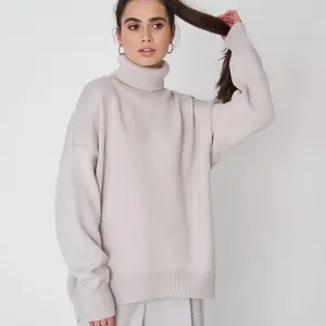 Maglioncino Pullover in lana lavorato a maglia con maglioncino grigiastro da donna