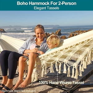 <span class=keywords><strong>Hamaca</strong></span> Doble Anti-Vuelco de Lona <span class=keywords><strong>Beige</strong></span> Gruesa con Borla de Lona para Acampar - Product Image 3