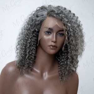 Pelucas Grises sin Encaje para Mujer Mayor, <span class=keywords><strong>Peluca</strong></span> Gris para Mujer, Cabello Humano sin Pegamento, Rizado Afro, Pelucas Sal y Pimienta para Mujeres Negras - Product Image 4