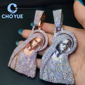 Collar con Colgante de Moissanita para Hombre, Diseño Diosa María, Chapado en Oro Rosa sobre Plata 925, Estilo Hip Hop, Pasa la Prueba del Diamante con Certificado GRA - Product Image 1