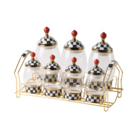 Ensemble de 7 pots à épices en verre, motif à carreaux élégant, bordure dorée, récipients hermétiques de qualité alimentaire pour épices et sucre