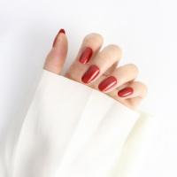 AIERFEI 24 pièces de faux ongles en gel souple, courts, ovales, courts et ronds, couleur unie, couleur rouge, fournisseur de faux ongles, vente en gros de faux ongles