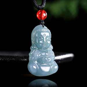Pendentif Bouddha en Jadeite Naturelle Bleu Eau, Style Chinois, Design Original, Unisexe, Cadeau avec Certificat d'Expertise FG72 - Product Image 1