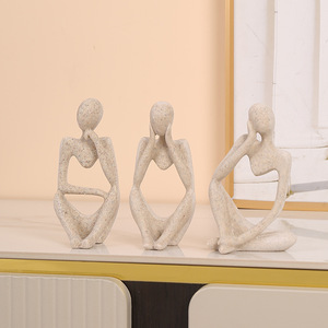 Set de Adornos de Resina con Figura Minimalista Sentada de Maestro Gu, en Negro, Blanco y Dorado, Decoración para Hogar y Oficina 7128P - Product Image 4