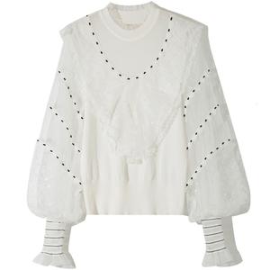 I più nuovi maglioni stile moda 2023 primavera estate autunno top donna <span class=keywords><strong>Tulle</strong></span> <span class=keywords><strong>maglia</strong></span> ricamo Deco manica lunga rosso nero bianco top - Product Image 6